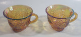 Set of 2 Vintage Indiana Carnival Glass Harvest Leaf Pattern Orange Amber Iridescent Rainbow Punch Bowl Cup