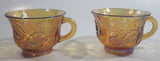 Set of 2 Vintage Indiana Carnival Glass Harvest Leaf Pattern Orange Amber Iridescent Rainbow Punch Bowl Cup