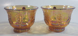 Set of 2 Vintage Indiana Carnival Glass Harvest Leaf Pattern Orange Amber Iridescent Rainbow Punch Bowl Cup