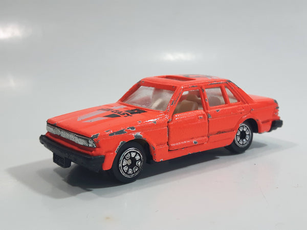 Vintage Unknown Brand #3 Sedan Bright Orange Die Cast Toy Car Vehicle with Opening Doors
