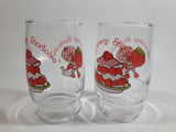 Vintage 1980 MCMLXXX Strawberry Shortcake 4" Tall Glass Cup Set of 2