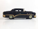 Rare Vintage 1950s Mitsuhashi Buick Sedan Black with Gold Chrome Trim Pullback Motorized Friction Tin Litho Toy Car Vehicle - 5220