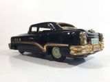 Rare Vintage 1950s Mitsuhashi Buick Sedan Black with Gold Chrome Trim Pullback Motorized Friction Tin Litho Toy Car Vehicle - 5220