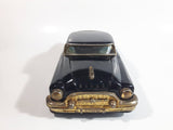 Rare Vintage 1950s Mitsuhashi Buick Sedan Black with Gold Chrome Trim Pullback Motorized Friction Tin Litho Toy Car Vehicle - 5220