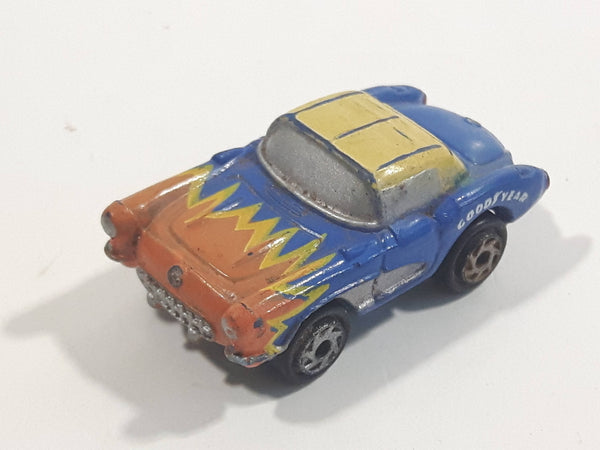 Galoob Micro Machines Ultrafast '57 Chevy Corvette Blue with Orange Flames Miniature Tiny Die Cast Toy Car Vehicle