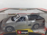Burago Gold Collection Ford SVT F150 Lightning Silver Grey 1/21 Scale Die Cast Toy Car Vehicle with Opening Doors, Hood, and Tail Gate New in Box