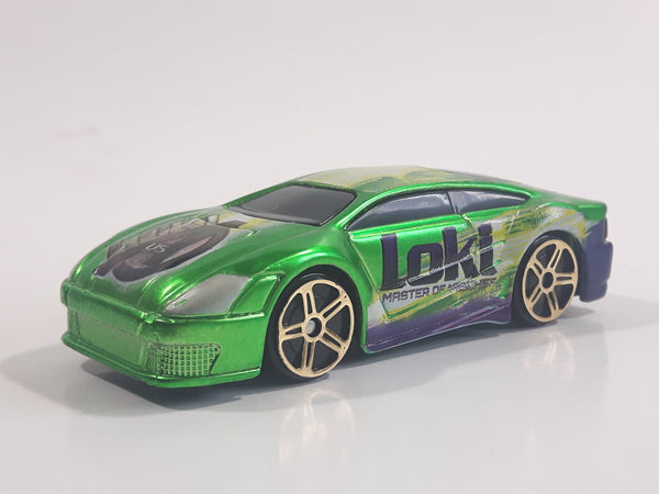 HTF 2011 Maisto Marvel Comics Fast Money "Loki" Character Bright Green Die Cast Toy Car Vehicle