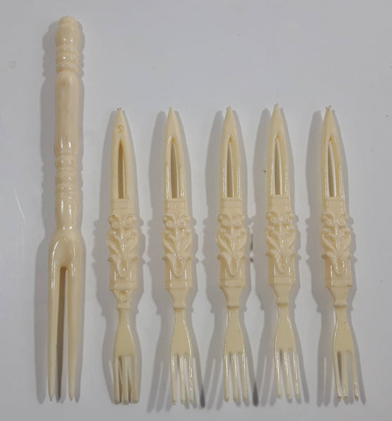 Vintage Mid Century 6 Piece Plastic Decorative Appetizer Forks