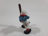 Vintage 1980 Peyo Smurf Character Baseball Player Holding Bat PVC Toy Figure