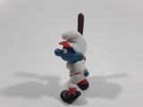 Vintage 1980 Peyo Smurf Character Baseball Player Holding Bat PVC Toy Figure