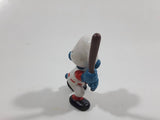 Vintage 1980 Peyo Smurf Character Baseball Player Holding Bat PVC Toy Figure