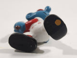 Vintage 1980 Peyo Smurf Character Baseball Player Holding Bat PVC Toy Figure
