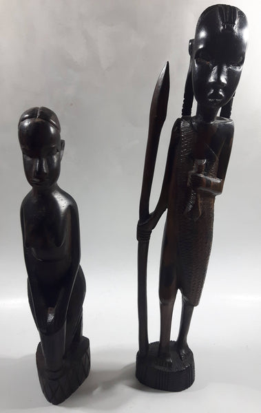 Vintage 1960s Genuine Besmo Hand Carved Ebony Wood Tribal Maasai Warriors Made in Kenya