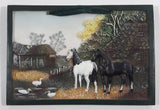 Sabre Black and White Horses Farm Scene Heavy Resin Plaque Wall Hanging 4" x 6"