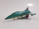 Vintage Dyna Plane No. 2014 F-16 Fighter Jet USAF Teal Green Pull Back Motorized Friction Die Cast Toy Airplane - Missing the Canopy and Front Wheel