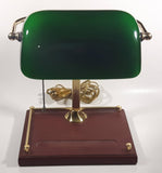 Rare Style Vintage Green Glass and Brass Wood Based Banker's Lamp