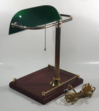 Rare Style Vintage Green Glass and Brass Wood Based Banker's Lamp