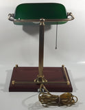 Rare Style Vintage Green Glass and Brass Wood Based Banker's Lamp