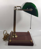 Rare Style Vintage Green Glass and Brass Wood Based Banker's Lamp