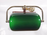 Rare Style Vintage Green Glass and Brass Wood Based Banker's Lamp