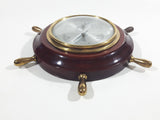 Vintage Hygrometer and Thermometer Wood Cased Brass Knob Captain's Ship Wheel Weather Station Made in Germany