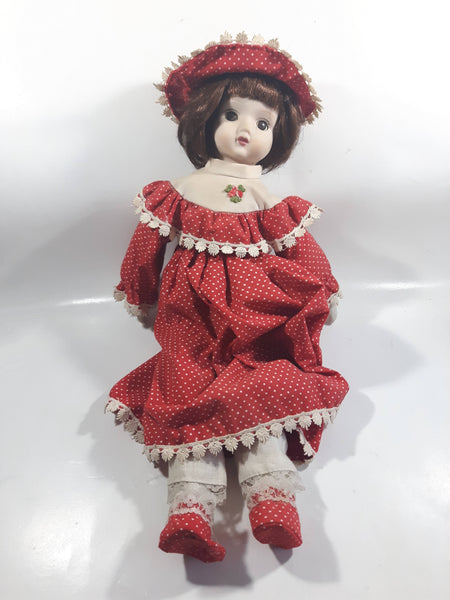Vintage Red Dress Porcelain and Stuffed Doll 16" Tall
