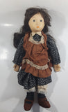 Vintage Hard Rubber School Girl Style Blue Flower Dress Brown Apron Doll 18" Tall