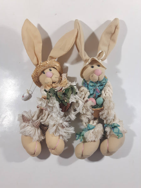 Set of Handmade Rag Doll Fabric Mop Braided Arms and Legs Bunny Rabbit Couple 12" Tall
