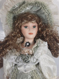 Vintage Victorian Style Light Green and White Dress 19" Tall Porcelain Doll