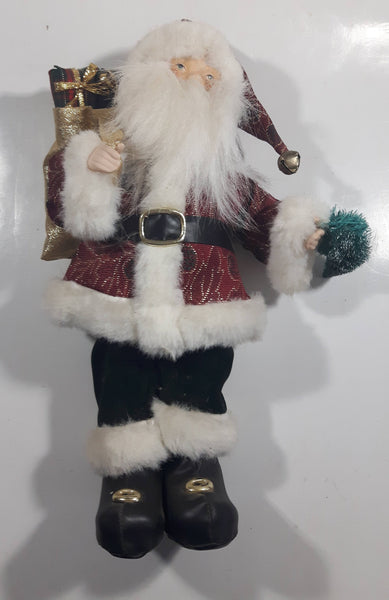 Santa Claus Kris Kringle Holding A Christmas Tree and Bag of Presents 13" Tall Porcelain Doll Christmas Decoration