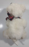 Russ Berrie & Co Grizzby White Bear with Red and Green Plaid Bow Tie 7" Long Toy Stuffed Animal Plush