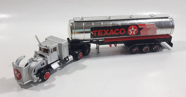 Majorette Super Movers No. 606 Texaco Tanker Semi Tractor Trailer Truck Silver Chrome Die Cast Toy Car Vehicle with Opening Hood