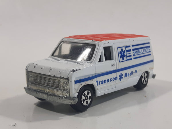 1981 ERTL The Cannonball Run Ford Van Ambulance Transcon Medi-Vac Van White and Orange Die Cast Toy Car Vehicle Made in Hong Kong