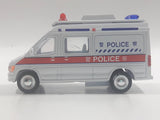 Carven No. T326 Police 0220 Van White Pullback Friction Motorized Die Cast Toy Car Vehicle with Opening Rear Doors - Needs Repair