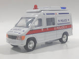 Carven No. T326 Police 0220 Van White Pullback Friction Motorized Die Cast Toy Car Vehicle with Opening Rear Doors - Needs Repair