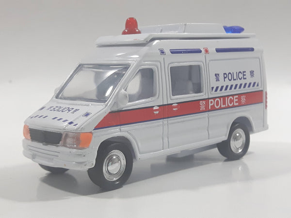 Carven No. T326 Police 0220 Van White Pullback Friction Motorized Die Cast Toy Car Vehicle with Opening Rear Doors - Needs Repair
