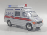 Carven No. T326 Police 0220 Van White Pullback Friction Motorized Die Cast Toy Car Vehicle with Opening Rear Doors - Needs Repair