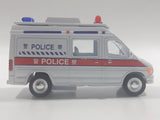 Carven No. T326 Police 0220 Van White Pullback Friction Motorized Die Cast Toy Car Vehicle with Opening Rear Doors - Needs Repair