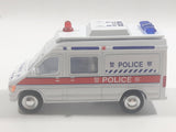 Carven No. T326 Police 0220 Van White Pullback Friction Motorized Die Cast Toy Car Vehicle with Opening Rear Doors - Needs Repair