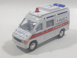 Carven No. T326 Police 0220 Van White Pullback Friction Motorized Die Cast Toy Car Vehicle with Opening Rear Doors - Needs Repair