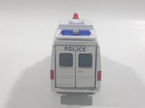 Carven No. T326 Police 0220 Van White Pullback Friction Motorized Die Cast Toy Car Vehicle with Opening Rear Doors - Needs Repair