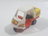 1990s Tomy Tomica No. 82 Pizza Delivery Bike Pizza 30 Minutes White and Orange 1/76 Scale Die Cast Toy Car Vehicle Missing The Driver