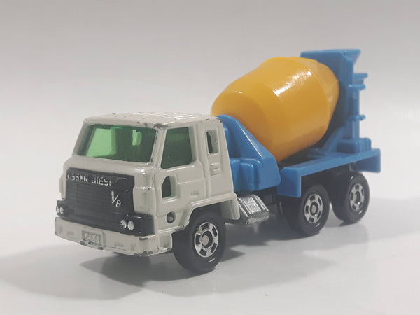 Tomy Tomica No. 53 Nissan Diesel Truck Cement Mixer Truck White Blue Yellow 1/100 Scale Die Cast Toy Car Vehicle