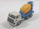 Tomy Tomica No. 53 Nissan Diesel Truck Cement Mixer Truck White Blue Yellow 1/100 Scale Die Cast Toy Car Vehicle