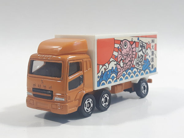 1988 Tomy Tomica No. 7 "Super Great Truck" Fuso Container Truck Fish Orange 1/102 Scale Die Cast Toy Car Vehicle with Opening Rear Doors