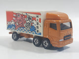 1988 Tomy Tomica No. 7 "Super Great Truck" Fuso Container Truck Fish Orange 1/102 Scale Die Cast Toy Car Vehicle with Opening Rear Doors