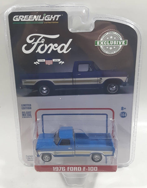 2019 Greenlight Collectibles Hobby Exclusive Limited Edition 1976 Ford F-100 Pickup Truck Blue 1/64 Scale Die Cast Toy Car Vehicle New in Package