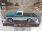 2017 Greenlight Collectibles Hobby Exclusive Limited Edition 1969 Ford F-100 Pickup Truck Teal Green and White 1/64 Scale Die Cast Toy Car Vehicle New in Package
