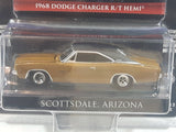 2018 Greenlight Collectibles Limited Edition Barrett Jackson Scottsdale, Arizona 1968 Dodge Charger R/T Hemi Gold with Black Roof 1/64 Scale Die Cast Toy Car Vehicle New in Package