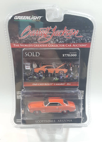 2018 Greenlight Collectibles Limited Edition Barrett Jackson Scottsdale, Arizona 1969 Chevrolet Camaro ZL1 Orange 1/64 Scale Die Cast Toy Car Vehicle New in Package